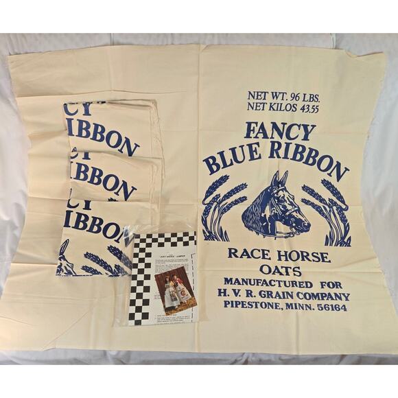 Flour Sack Children Jumper Pattern Kit 4 Flour Sacks Blue Ribbon Race Horse Oats - Picture 1 of 11